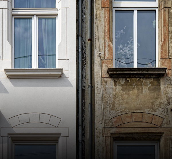 Работа по фасаду до и после